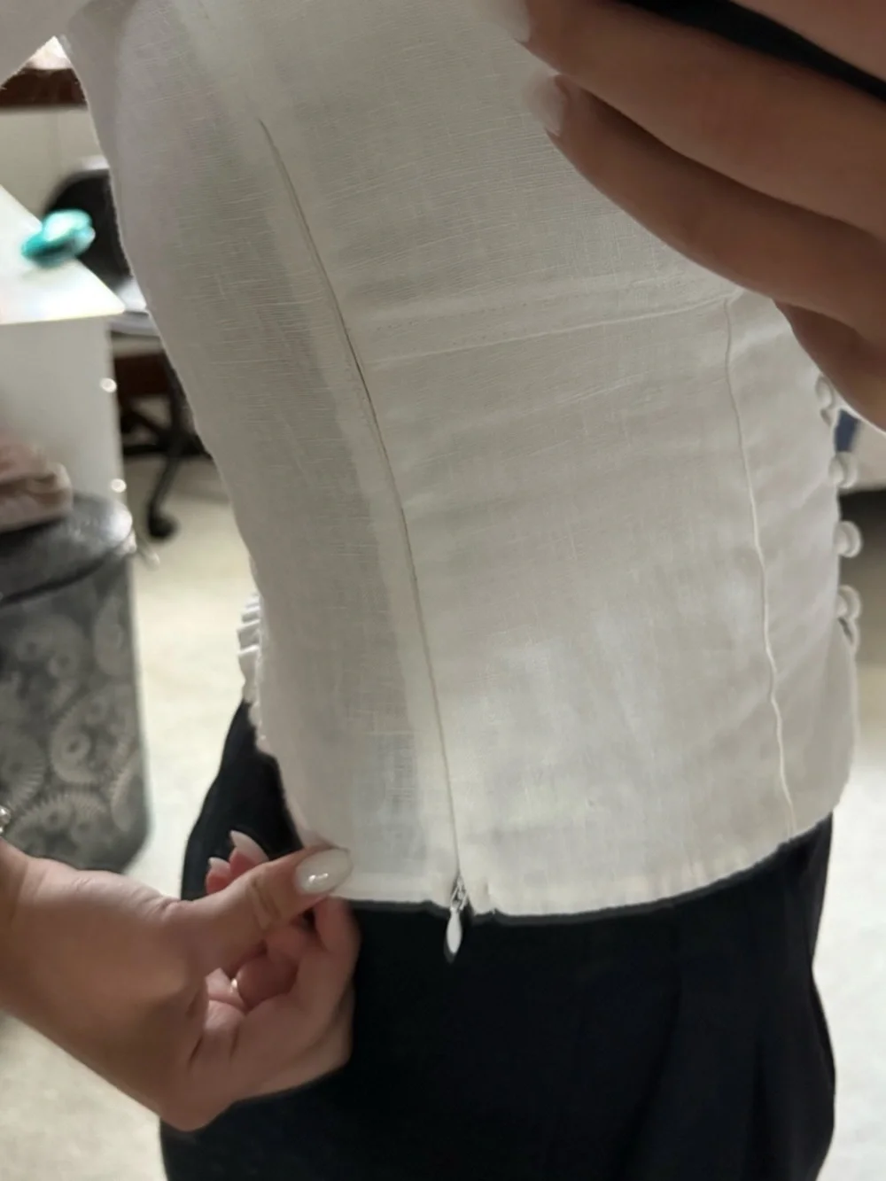 Reformation White Square-Neck Button Corset Top